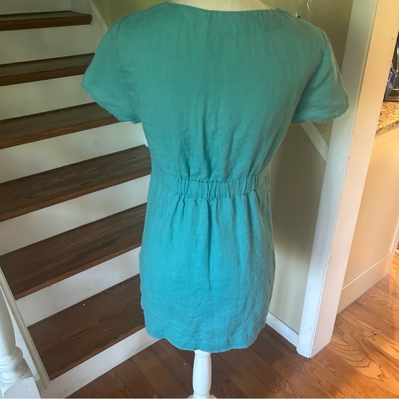 Boden Women’s Blue 100% Linen Tunic Boho Embellished Elastic Waist Beaded Sz 6 - Picture 3 of 11